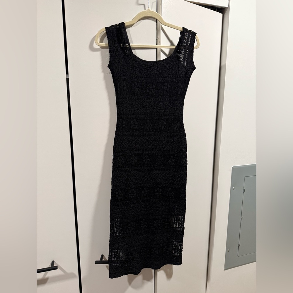 Lucca Couture Black Crochet Midi Dress